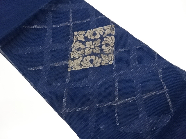紗紬花菱に襷模様織出し名古屋帯